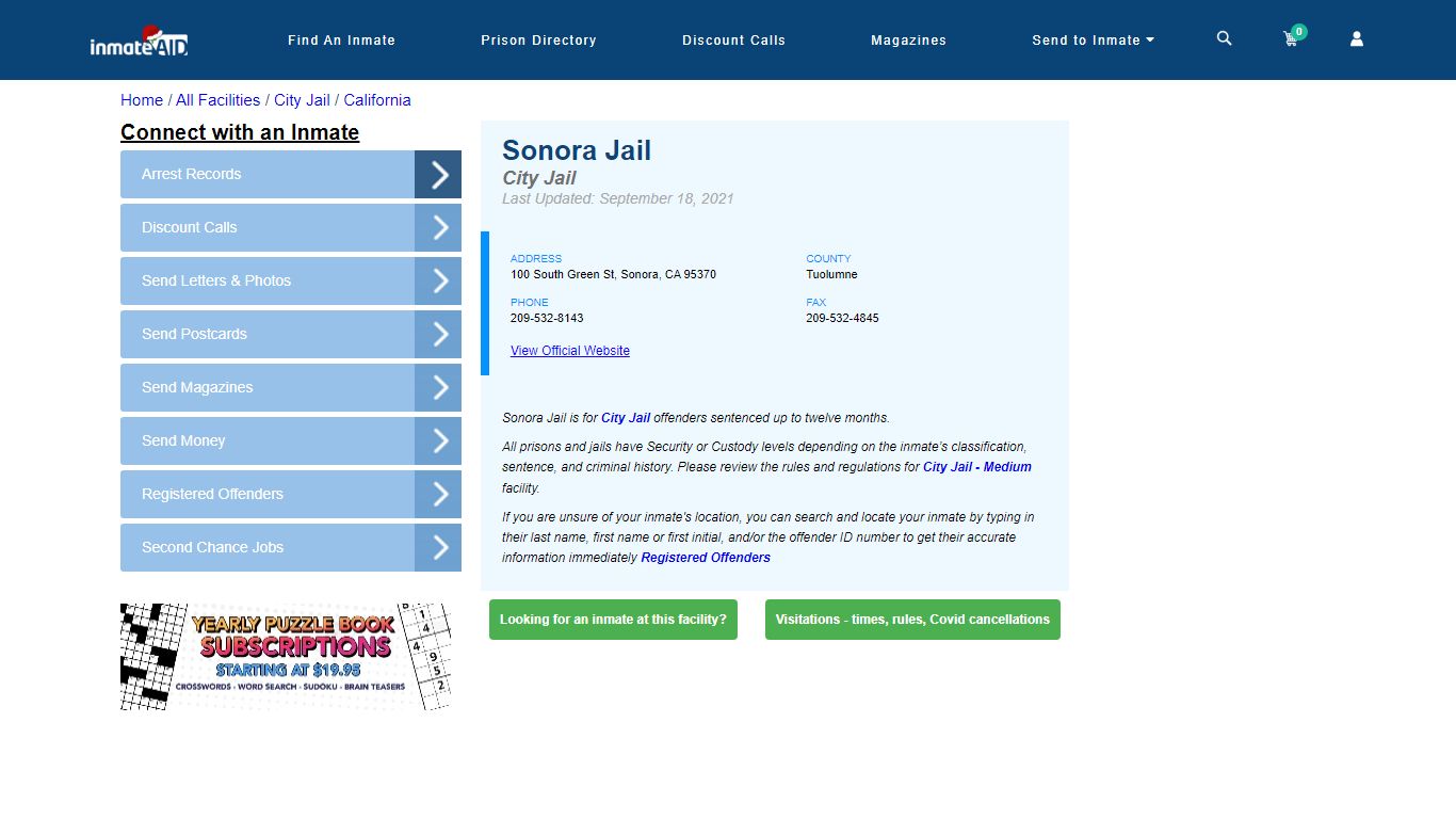 Sonora Jail | Inmate Locator