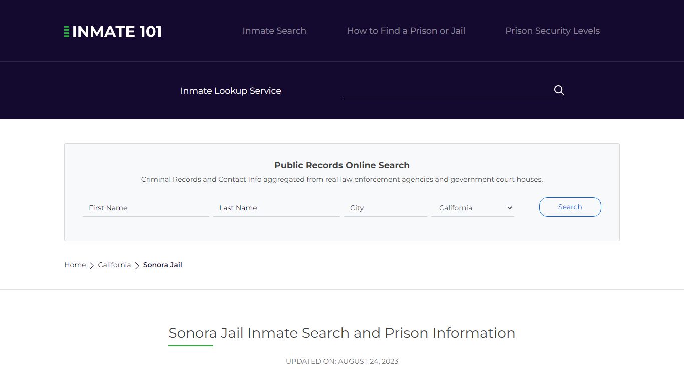 Sonora Jail Inmate Search and Prison Information